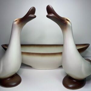 Vintage Stanford Sebring Ohio Goose Console Set – 1950s MCM Pottery – 3 Piece